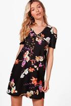 Boohoo Mila Oriental Cold Shoulder Shift Dress