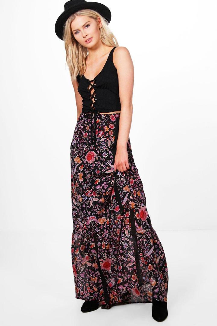 Boohoo Luna Printed Woven Maxi Skirt Multi