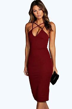 Boohoo Clara Strappy Detail Bodycon Midi Dress