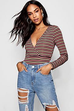 Boohoo Leah Stripe Rib V Neck Body