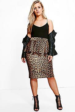 Boohoo Plus Aimee Leopard Print Peplum Skirt