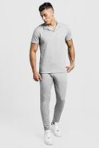 Boohoo Revere Collar Polo And Cropped Jogger Twin Set
