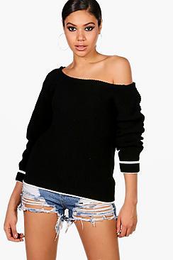 Boohoo Turn Up Cuff Slash Neck Jumper