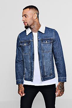 Boohoo Zip Through Borg Collar Denim Jacket