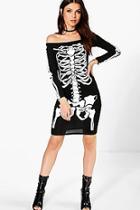 Boohoo Zoe Halloween Skeleton Bodycon Dress