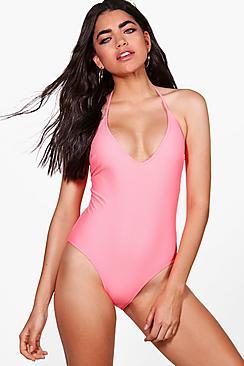 Boohoo Montego Bay Lace Up Eyelet Back Swimsuit