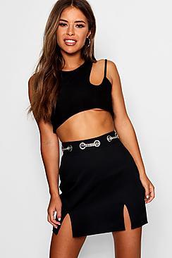 Boohoo Petite Chain Detail Waist Woven Mini Skirt
