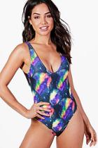 Boohoo Cuba Galaxy Print Scoop Swimsuit