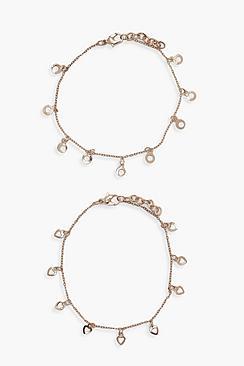 Boohoo Lily Charm Chain Bracelet 2 Pack