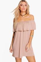 Boohoo Pixie Off The Shoulder Swing Dress Taupe