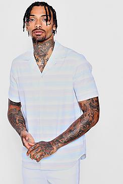 Boohoo Pastel Block Stripe Revere Shirt