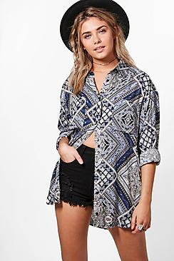 Boohoo Emily Tile Print Oversized Shirt