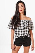 Boohoo Niamh Gingham Ruffle Off The Shoulder Top