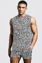 Boohoo Zebra Print Drop Armhole Tank & Swim Short