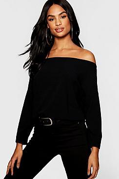 Boohoo Tall Off The Shoulder Rib Knit Jumper