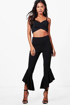 Boohoo Ruffle Ankle Slim Fit Trousers