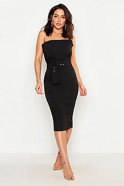 Boohoo Woven Bandeau Belted Midi Dress