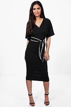 Boohoo Rosey Kimono Tie Waist Formal Midi Dress