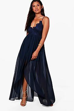 Boohoo Boutique Lila Strappy Lace Top Chiffon Maxi Dress