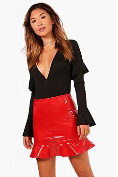 Boohoo Leila Drop Peplum Vinyl Mini Skirt