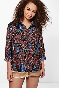 Boohoo Plus Rachel Paisley Print Oversized Shirt