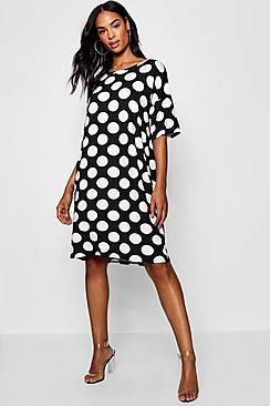 Boohoo Tall Polka Dot T-shirt Dress