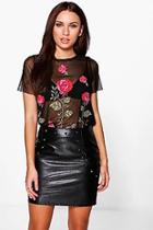 Boohoo Jessa Embroidery Print Mesh T-shirt