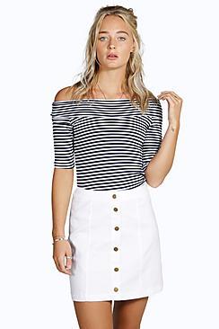Boohoo Allie Denim Button Front Mini Skirt