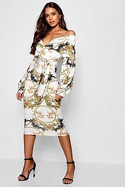 Boohoo Tall Chain Print Midi Bodycon Dress