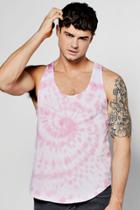 Boohoo Tie Dye Racer Scoop Hem Tank Top Pink