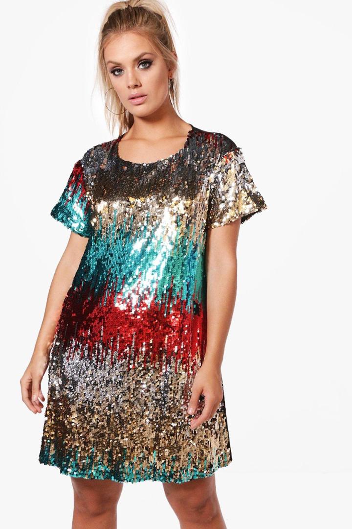 Boohoo Plus Lily Festival Sequin Dress Multi