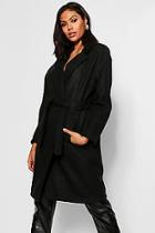 Boohoo Horn Button Belted Wool Look Coat