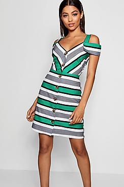 Boohoo Stripe Cold Shoulder Summer Dress