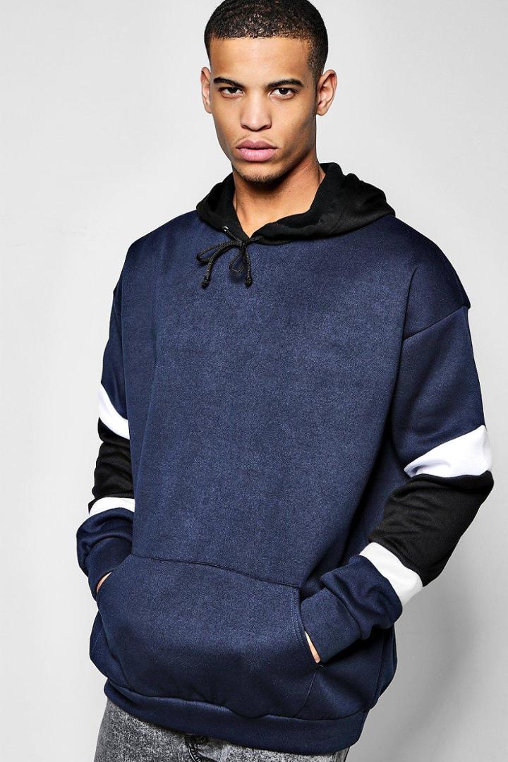 Boohoo Oversized Block Sleeve Hoodie Navy