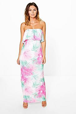 Boohoo Sara Bandeau Detail Printed Maxi Dress