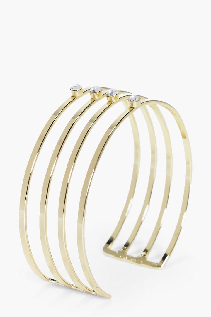 Boohoo Bella 4 Line Diamante Arm Cuff Gold