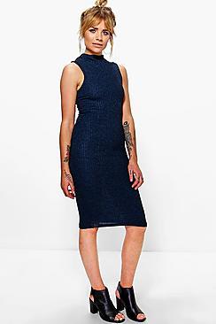 Boohoo Aria High Neck Ribbed Bodycon Dress