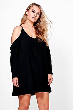 Boohoo Plus Jenny Open Shoulder Slinky Dress
