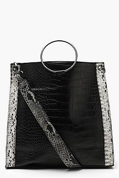 Boohoo Faux Python Trim Ring Handle Daybag