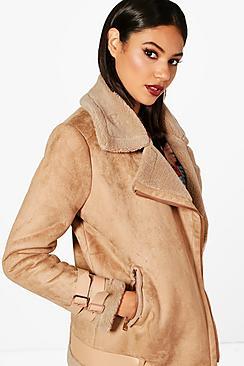 Boohoo Jo Boutique Belted Aviator Jacket