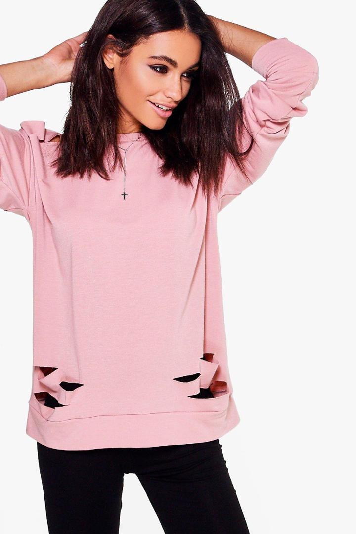 Boohoo Daisy Distressed Sweatshirt Pink