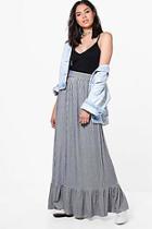 Boohoo Rain Monochrome Stripe Ruffle Hem Maxi Skirt