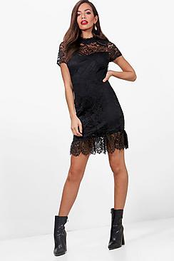 Boohoo Frill Hem Lace Bodycon Dress