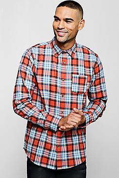Boohoo Long Sleeve Red And Blue Check Shirt