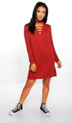 Boohoo Freyja Choker Strap Detail T-shirt Dress Cinnamon