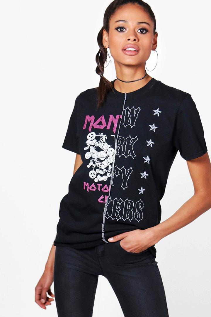 Boohoo Georgina Spliced Band Print Tee Multi