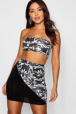 Boohoo Printed Crop Top & Skirt Co-ord Set