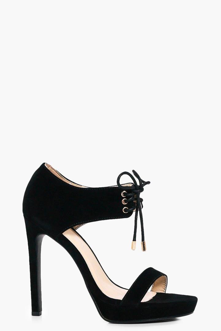 Boohoo Natalie Lace Up Cuff Platform Heels Black