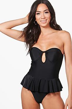 Boohoo Italy Peplum Underwired Swimsuit