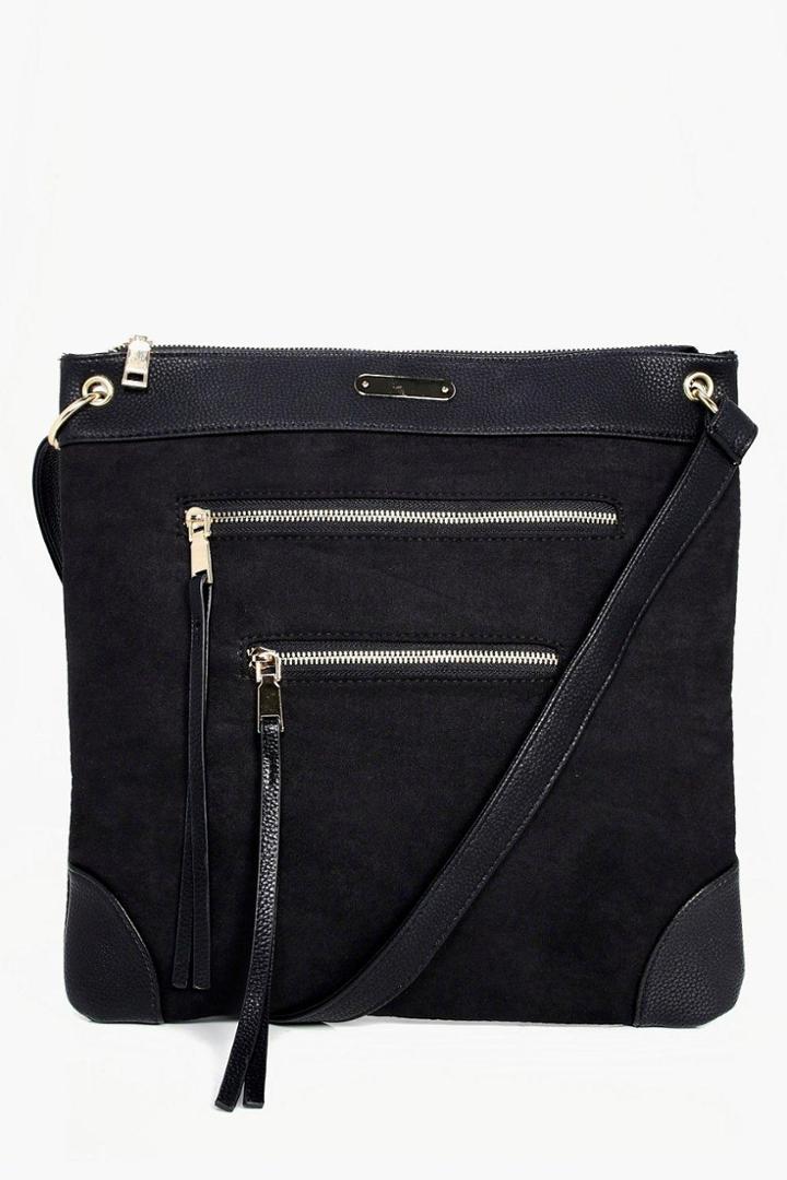 Boohoo Orla Zip Detail Messenger Day Bag Black